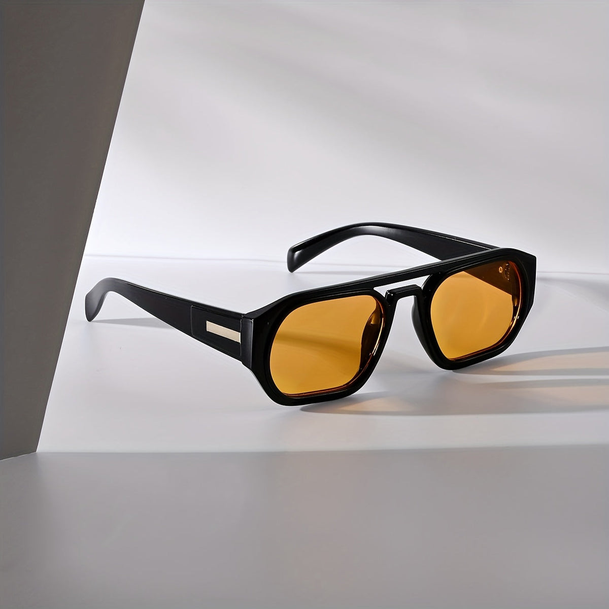 Lunettes à double pont pour hommes - Noir Jaune