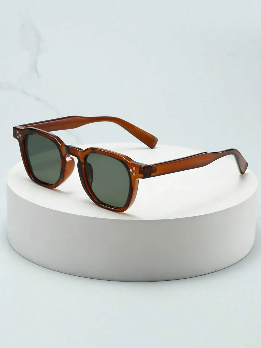Lunettes de soleil homme à monture ronde - Marron/Vert