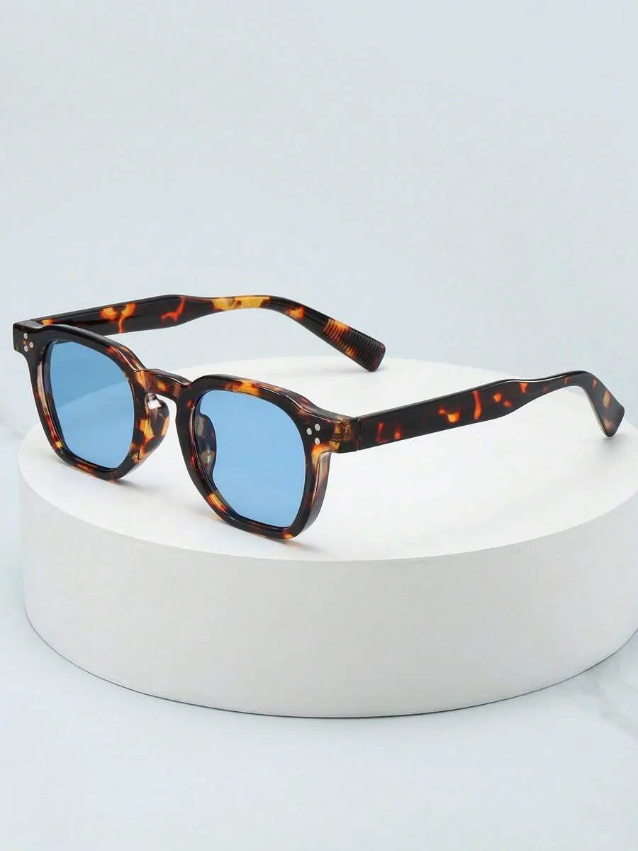 Lunettes de soleil homme à monture ronde - Tortue/Bleu