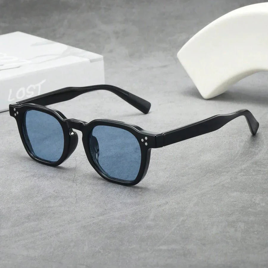 Lunettes de soleil homme rondes écaille - Noir/Bleu