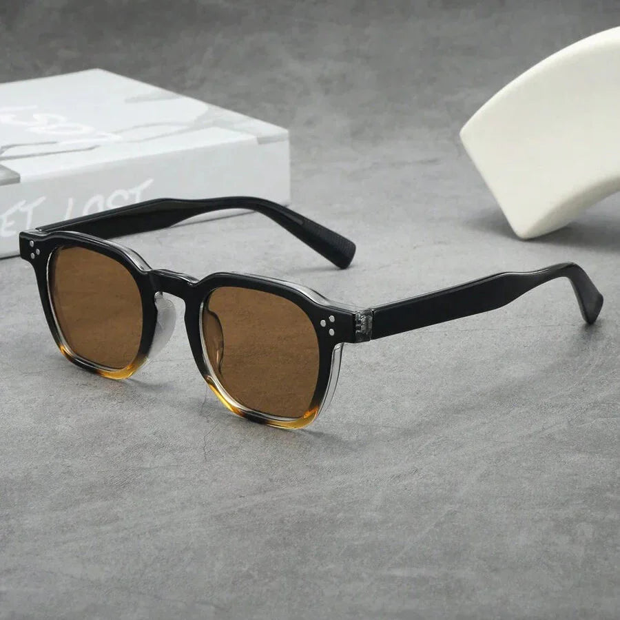 Lunettes de soleil homme rondes écaille - Noir/Jaune