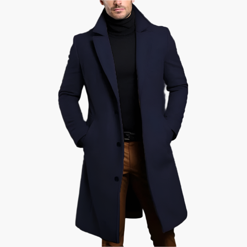 Manteau Classique Homme à Boutonnage Simple en Mélange Laine – Trench Élégant d’Hiver - Bleu