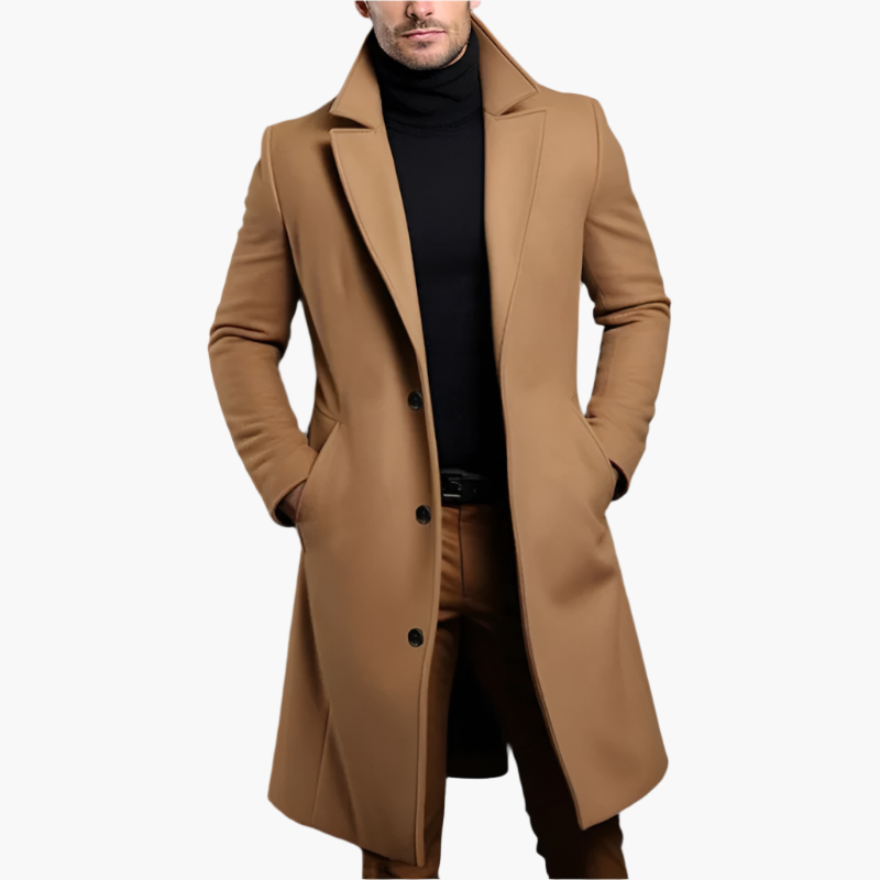Manteau Classique Homme à Boutonnage Simple en Mélange Laine – Trench Élégant d’Hiver - Brun