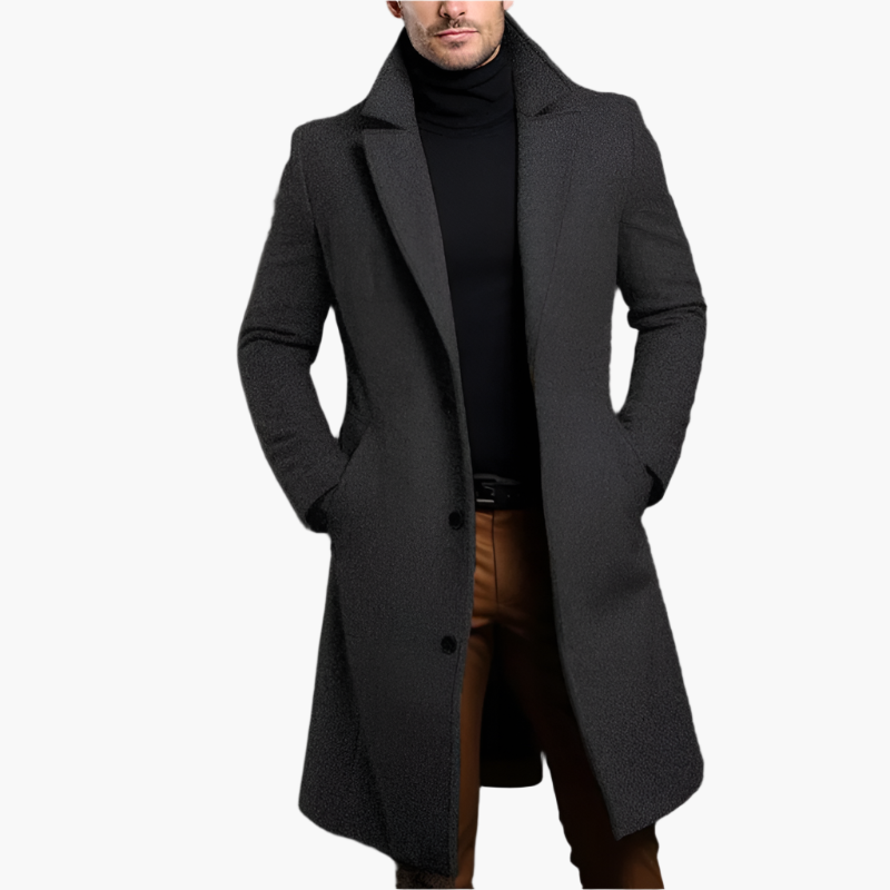 Manteau Classique Homme à Boutonnage Simple en Mélange Laine – Trench Élégant d’Hiver - Gris