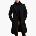 Manteau Classique Homme à Boutonnage Simple en Mélange Laine – Trench Élégant d’Hiver - Noir