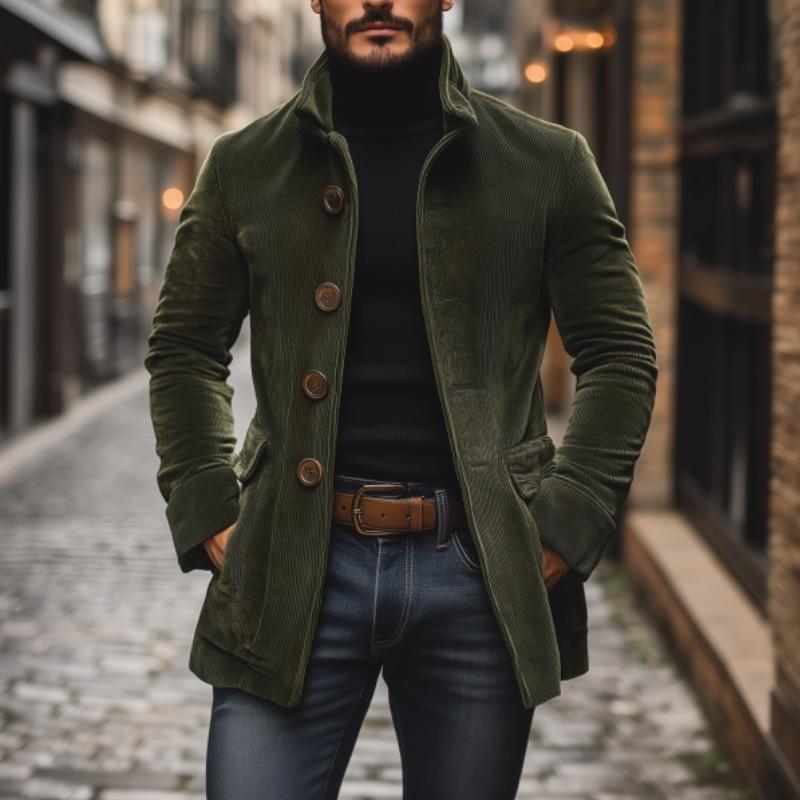 Manteau court ajusté en velours côtelé à col montant pour homme - image 2