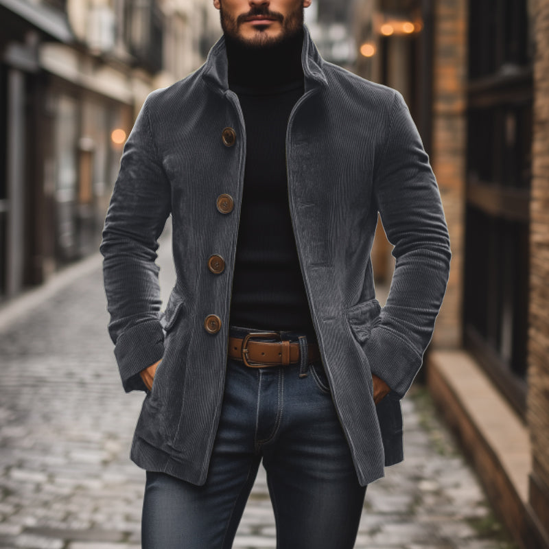 Manteau court ajusté en velours côtelé à col montant pour homme - image 8