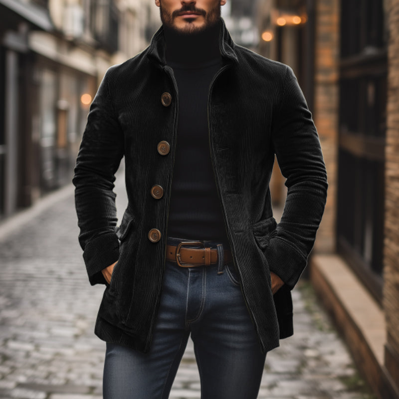 Manteau court ajusté en velours côtelé à col montant pour homme - image 12