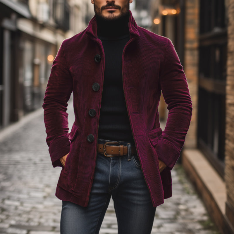 Manteau court ajusté en velours côtelé à col montant pour homme - image 14