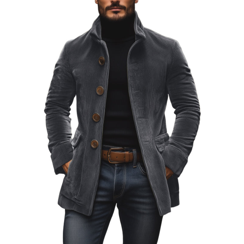 Manteau court ajusté en velours côtelé à col montant pour homme - Gris