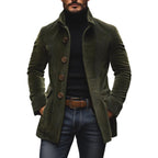 Manteau court ajusté en velours côtelé à col montant pour homme - Vert armée