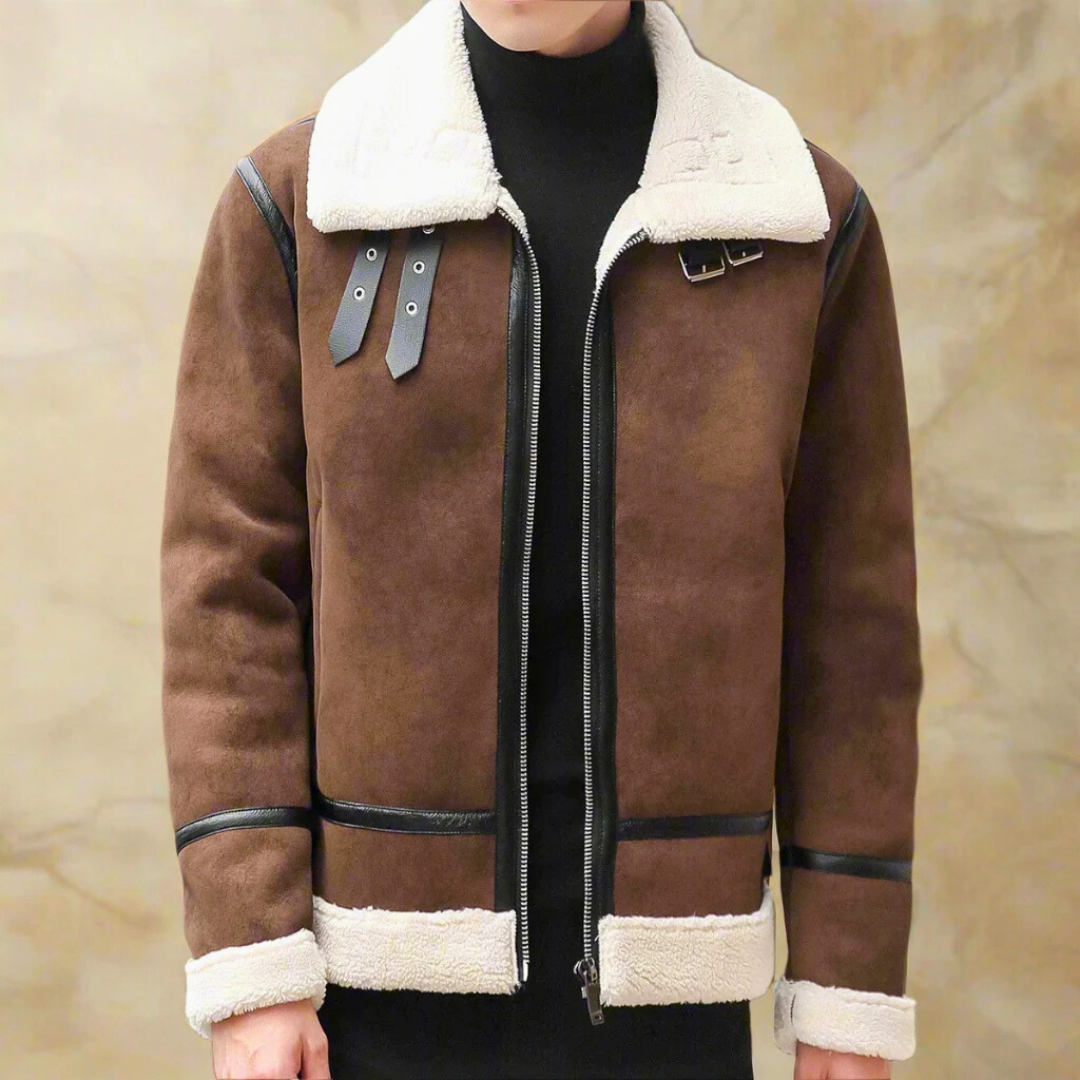 Manteau d’Hiver en Suède Premium pour Homme Ceinture – Manteau Chaud eStylé - Bison