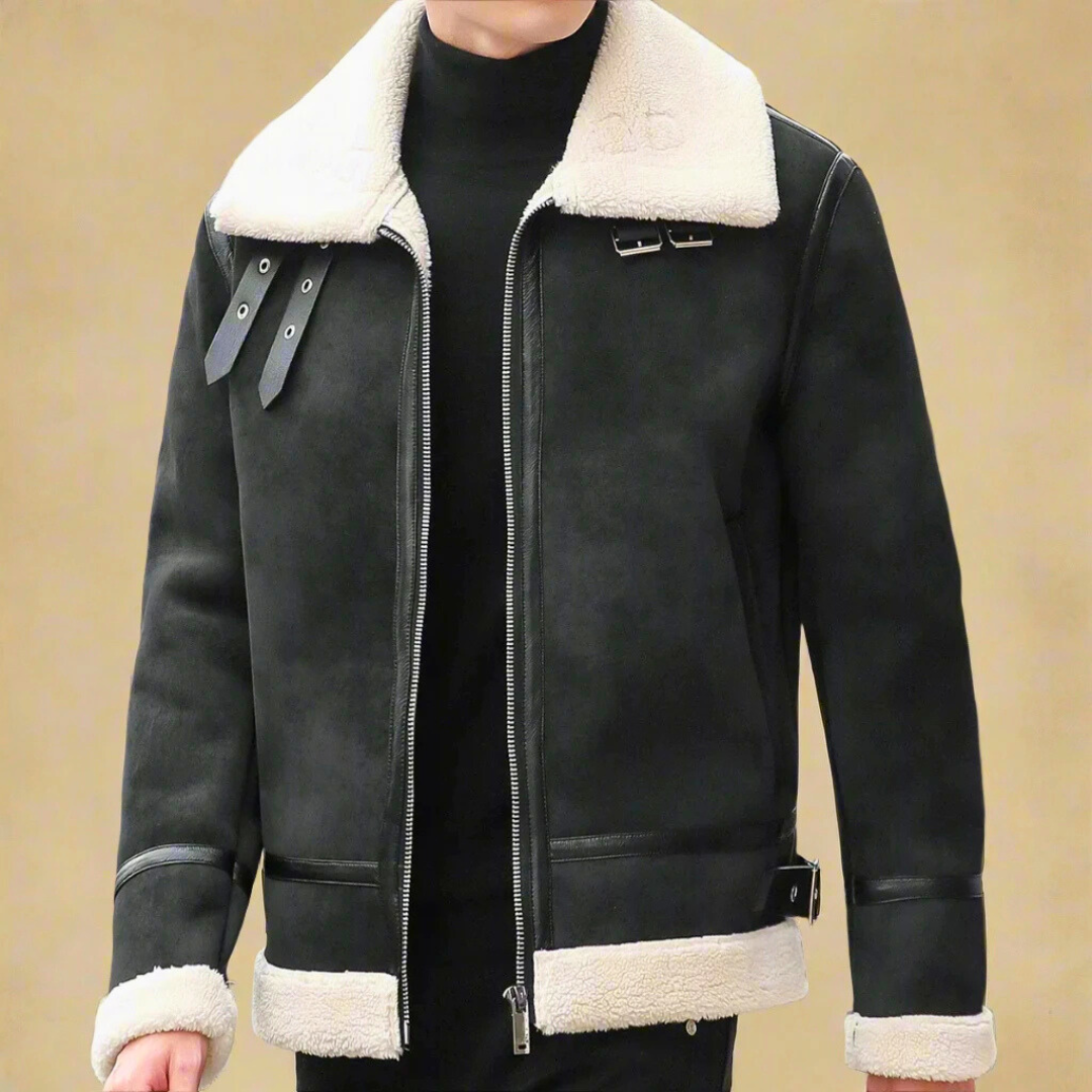 Manteau d’Hiver en Suède Premium pour Homme Ceinture – Manteau Chaud eStylé - Bisons noirs