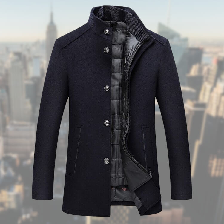 Manteau d’Hiver Homme en Mélange de Laine avec Gilet Amovible – Pardessus Mi-Long - Bleu