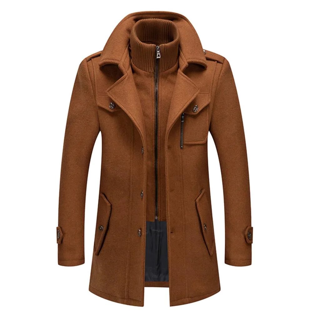 Manteau en Laine Double Couche Premium pour Homme – Pardessus Épais à Boutonnage Simple - Brun