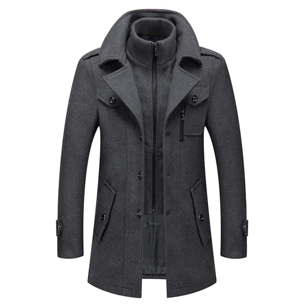 Manteau en Laine Double Couche Premium pour Homme – Pardessus Épais à Boutonnage Simple - Gris