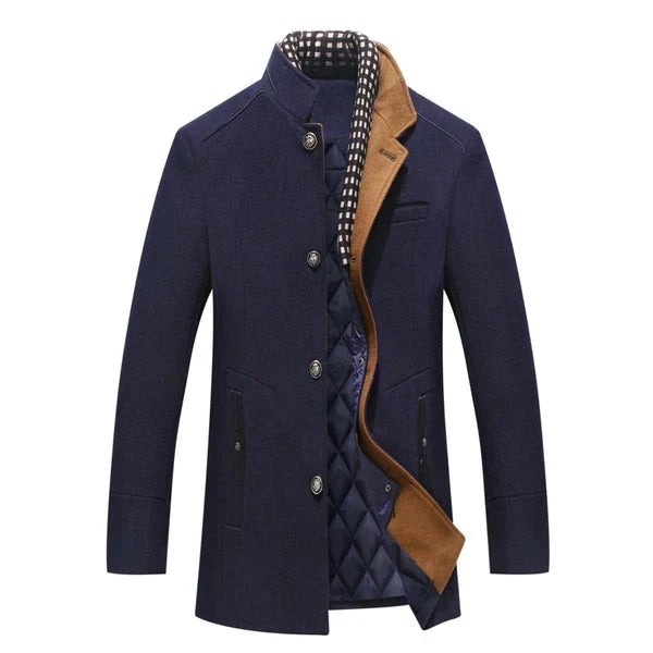 Manteau Homme en Mélange de Laine – Manteau d’Hiver Épais à Double Col - Bleu