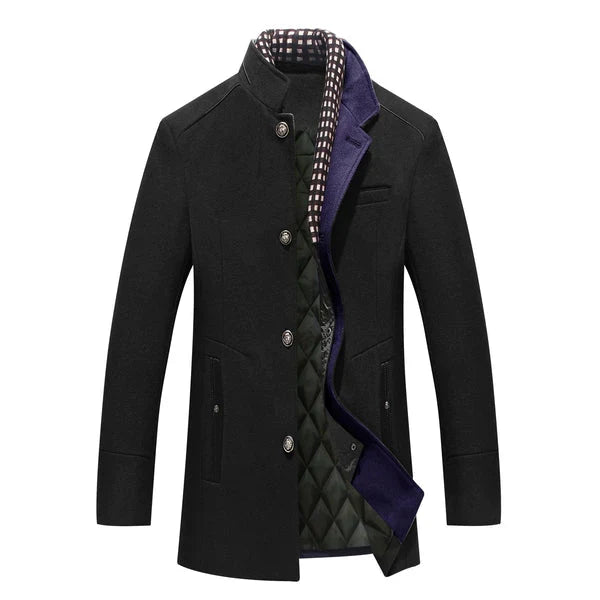 Manteau Homme en Mélange de Laine – Manteau d’Hiver Épais à Double Col - Noir