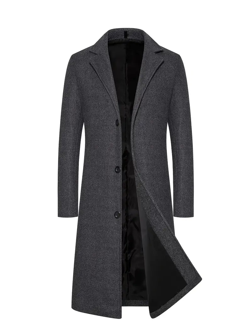 Manteau Long à Simple Boutonnage pour Homme – Manteau d’Hiver Ajusté Premium - Gris foncé