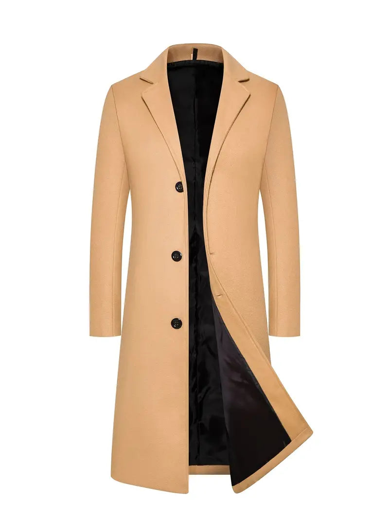 Manteau Long à Simple Boutonnage pour Homme – Manteau d’Hiver Ajusté Premium - Kaki