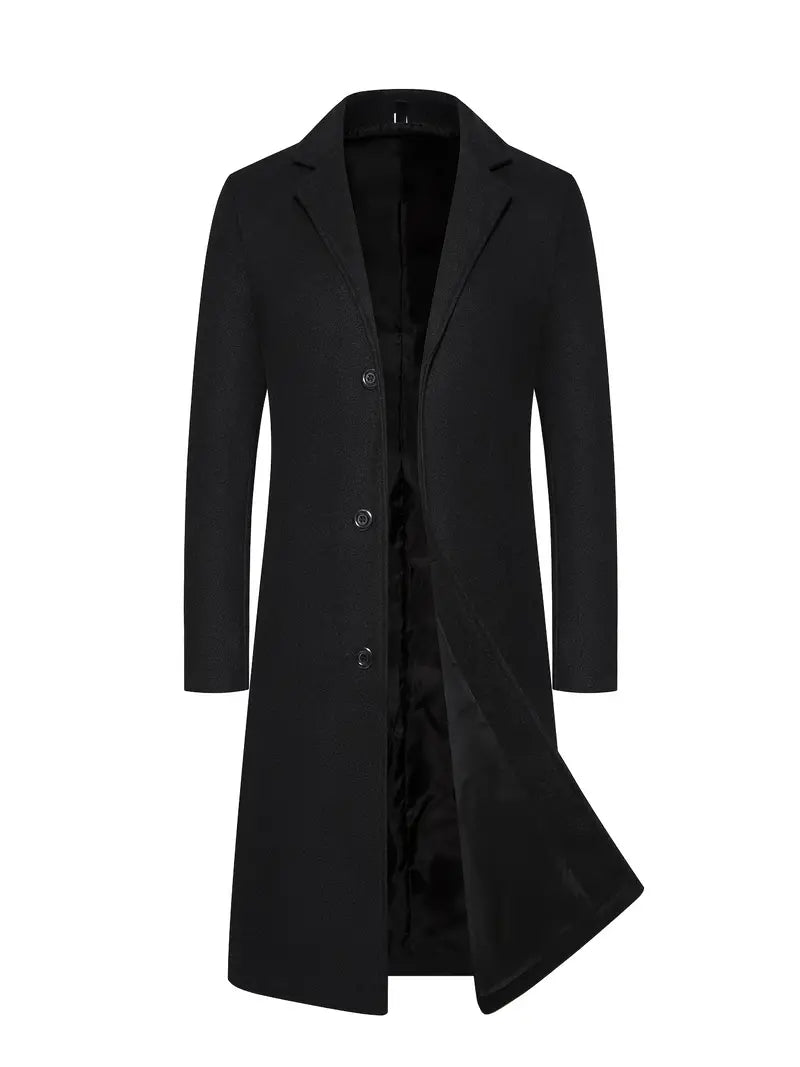 Manteau Long à Simple Boutonnage pour Homme – Manteau d’Hiver Ajusté Premium - Noir