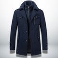 Manteau Peacoat en Laine Mélangée pour Homme – Veste à Double Col avec Fermeture Zippée Intégrale - Bleu foncé