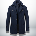 Manteau Peacoat en Laine Mélangée pour Homme – Veste à Double Col avec Fermeture Zippée Intégrale - Bleu foncé