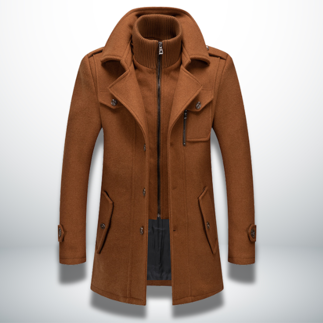 Manteau Peacoat en Laine Mélangée pour Homme – Veste à Double Col avec Fermeture Zippée Intégrale - Chameau