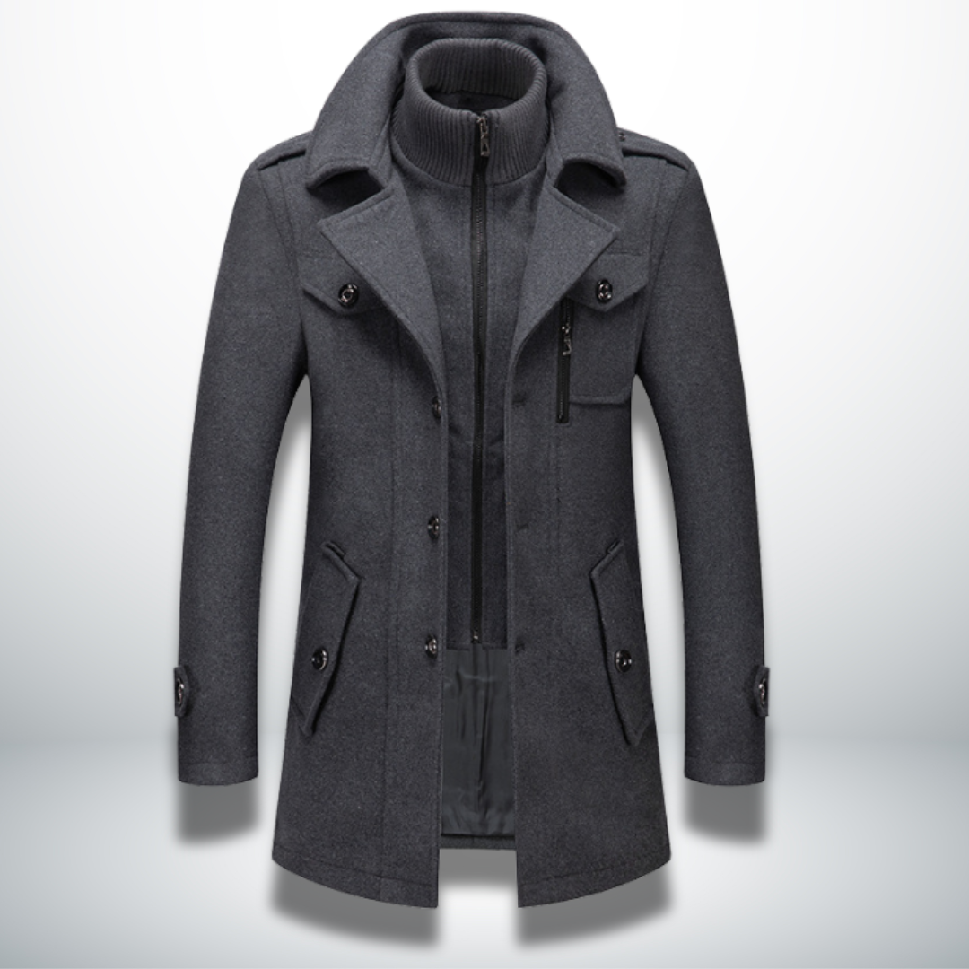 Manteau Peacoat en Laine Mélangée pour Homme – Veste à Double Col avec Fermeture Zippée Intégrale - Gris