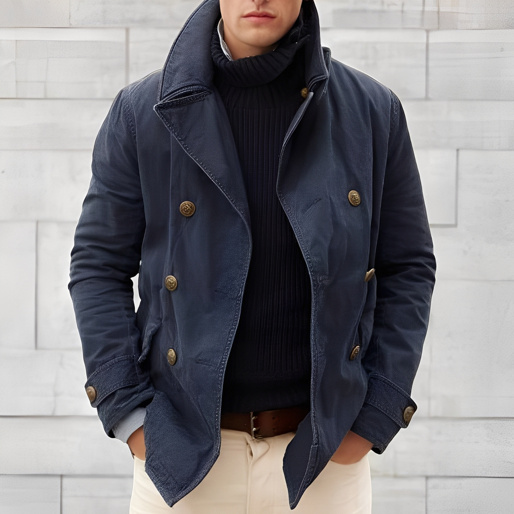 Manteau Peacoat Moderne Homme à Double Boutonnage – Veste Vintage Coupe Vent à Col Cranté - image 3