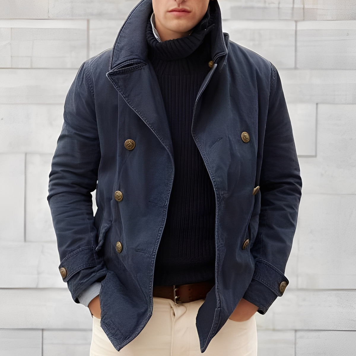 Manteau Peacoat Moderne Homme à Double Boutonnage – Veste Vintage Coupe Vent à Col Cranté - image 3