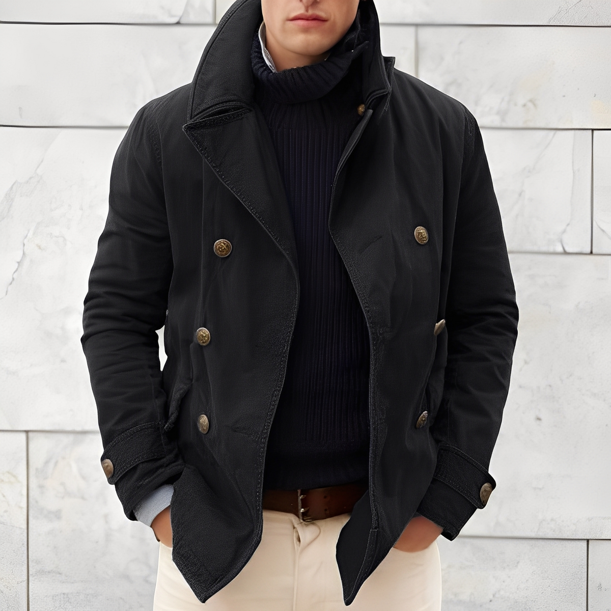 Manteau Peacoat Moderne Homme à Double Boutonnage – Veste Vintage Coupe Vent à Col Cranté - image 4