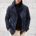 Manteau Peacoat Moderne Homme à Double Boutonnage – Veste Vintage Coupe Vent à Col Cranté - Bleu
