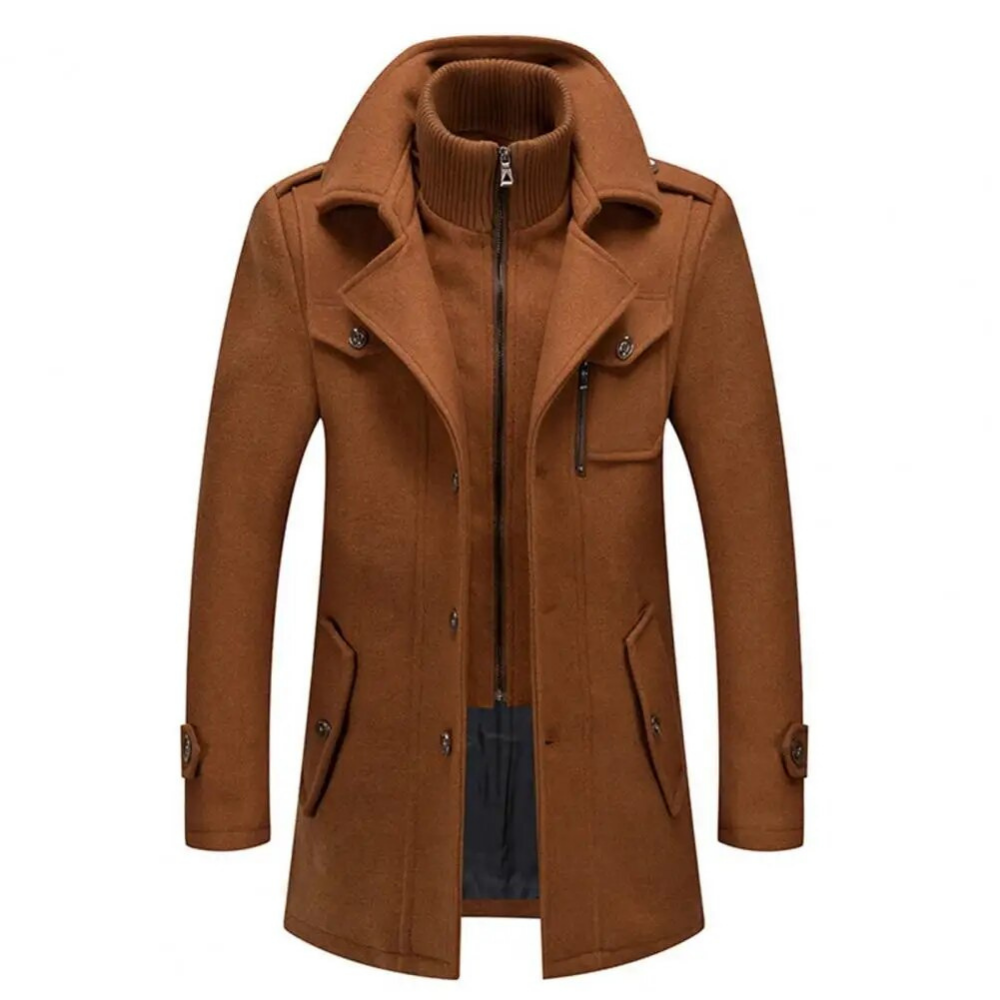 Manteau pour Homme en Mélange de Laine à Double Col – Classique Hiver - Brun