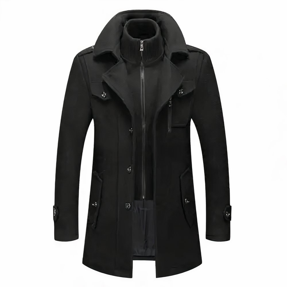 Manteau pour Homme en Mélange de Laine à Double Col – Classique Hiver - Noir
