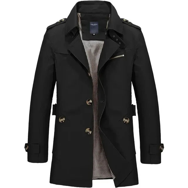 Manteau Trench Classique Léger Confortable Homme - Durable Élégant Intemporel Voyage Décontracté d'Été - Noir