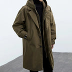 Manteau Trench Long pour Homme avec Capuche – Vêtement Chaud Isolé pour Temps Froid - Vert armée