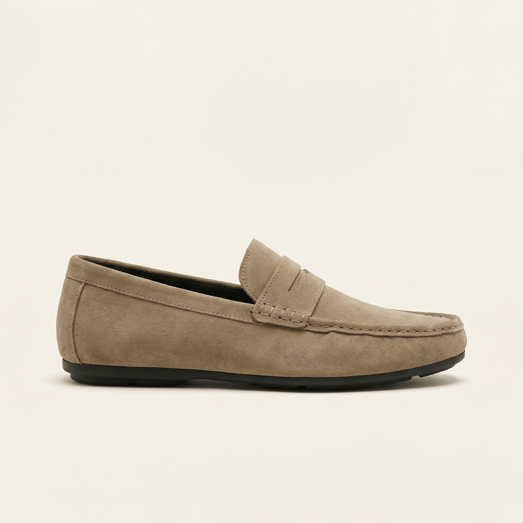 Mocassin à Barette en Cuir Suédé - Beige