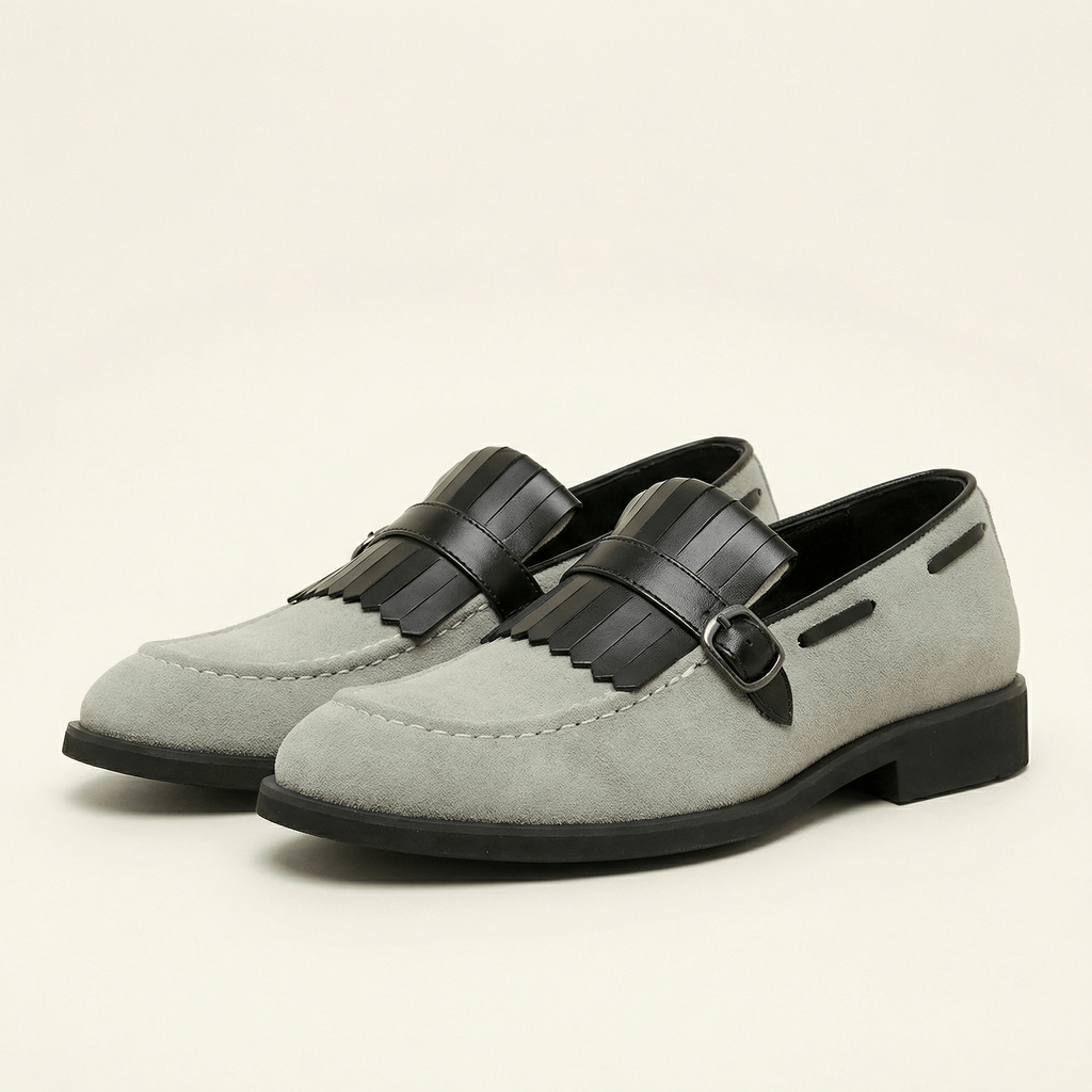 Mocassin à Franges et Boucle Décorative en Cuir Velours - image 2