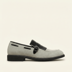 Mocassin à Franges et Boucle Décorative en Cuir Velours - Beige