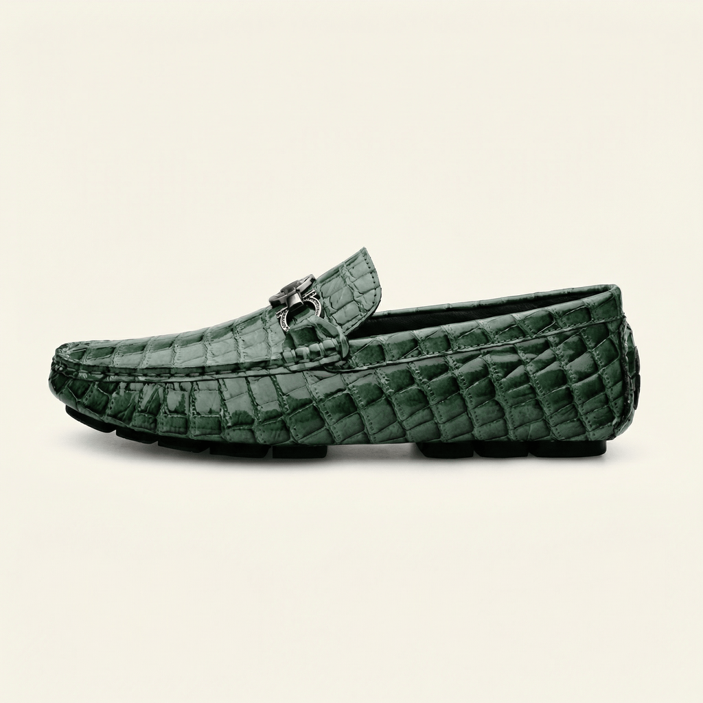 Mocassin à Mors Effet Crocodile - Vert