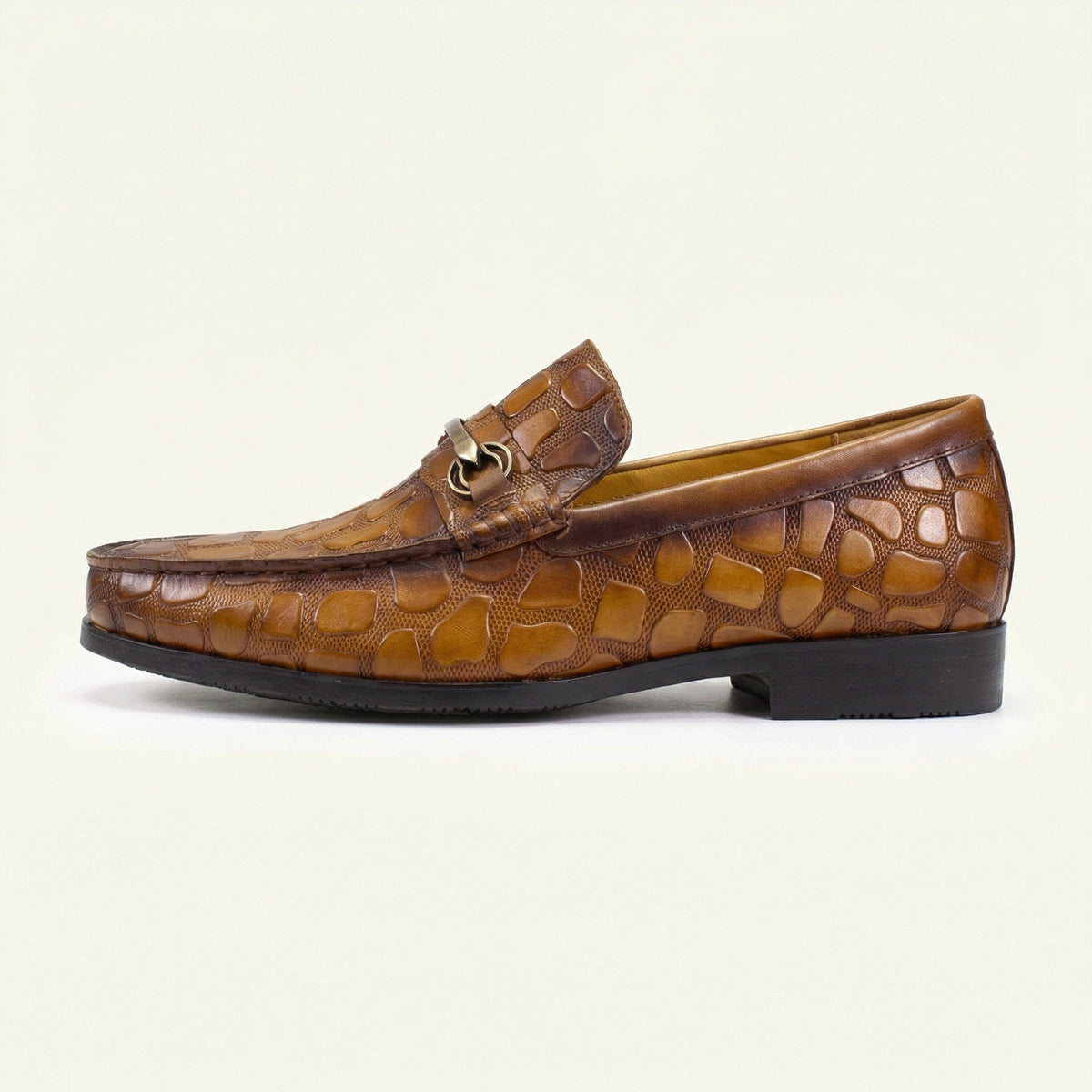Mocassin à Mors en Cuir Embossé Crocodile - Marron