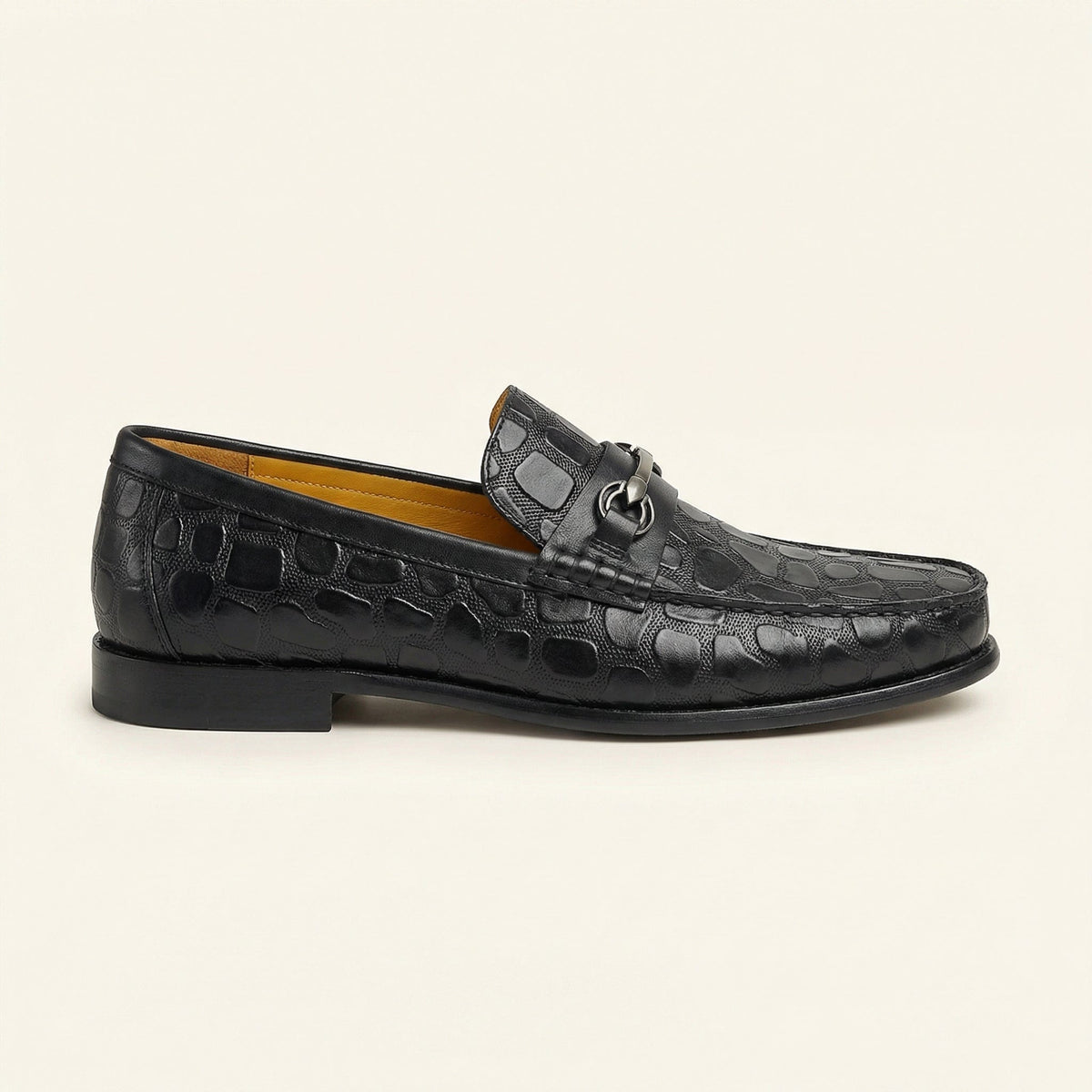 Mocassin à Mors en Cuir Embossé Crocodile - Noir