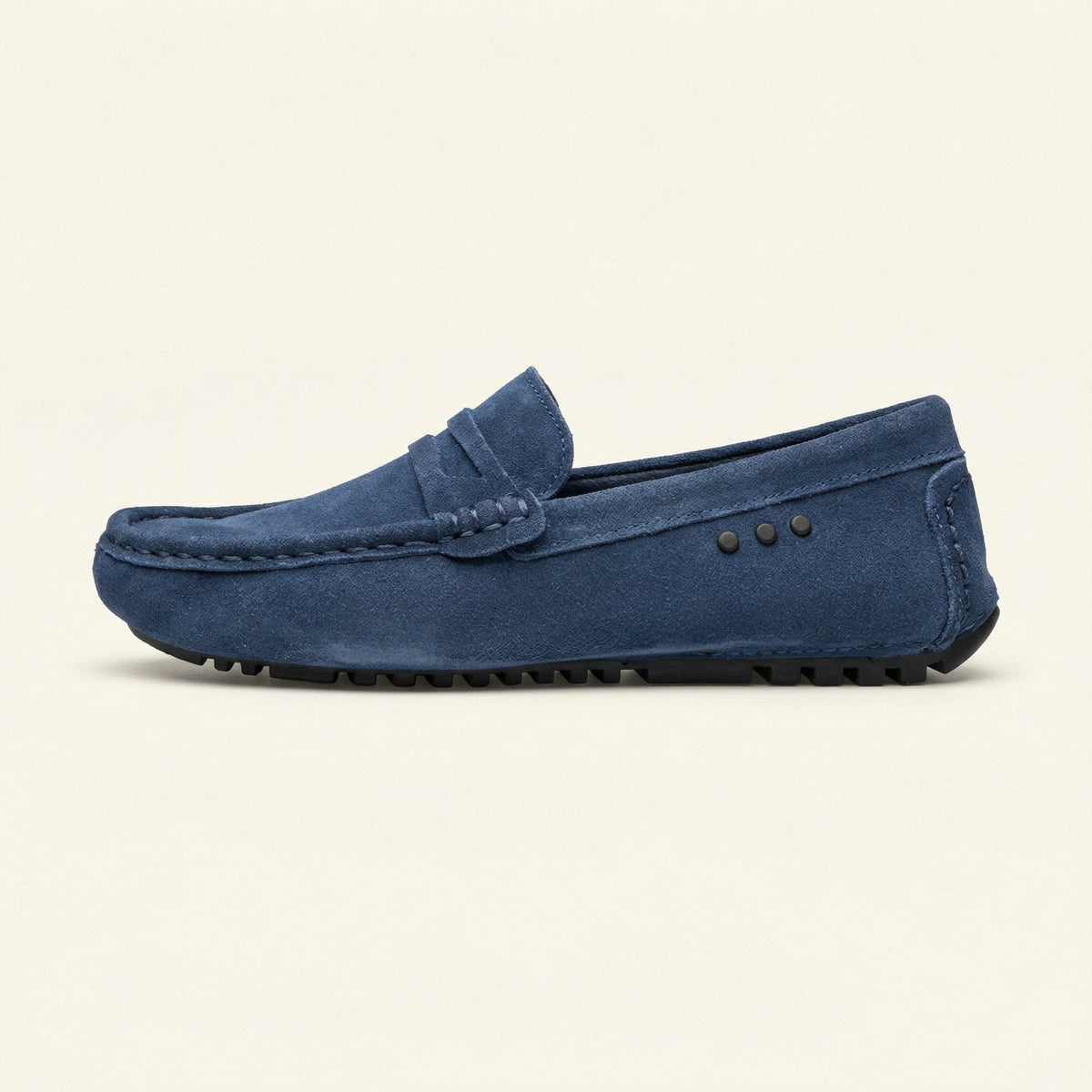 Mocassin à Picots avec Bande en Cuir Suédé - Bleu