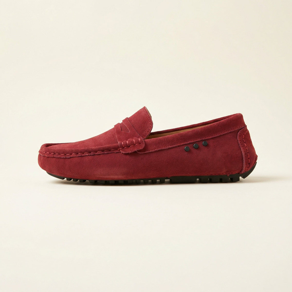 Mocassin à Picots avec Bande en Cuir Suédé - Bordeaux
