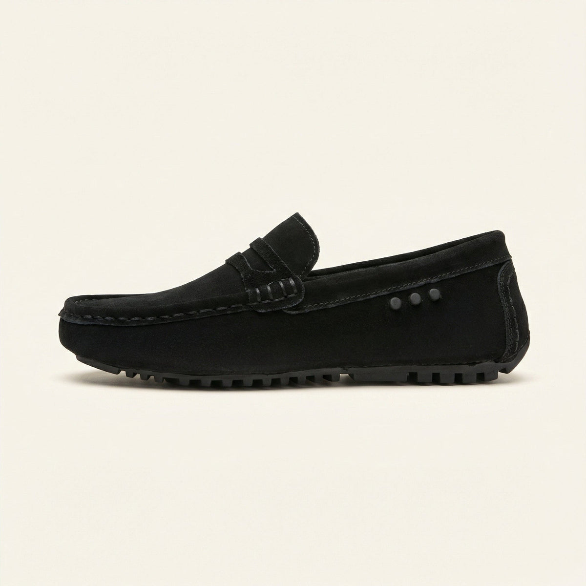 Mocassin à Picots avec Bande en Cuir Suédé - Noir