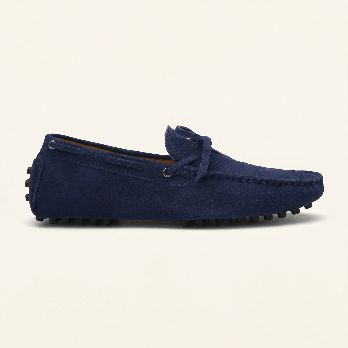 Mocassin à Picots en Daim avec Lacets Décoratifs - Bleu Marine