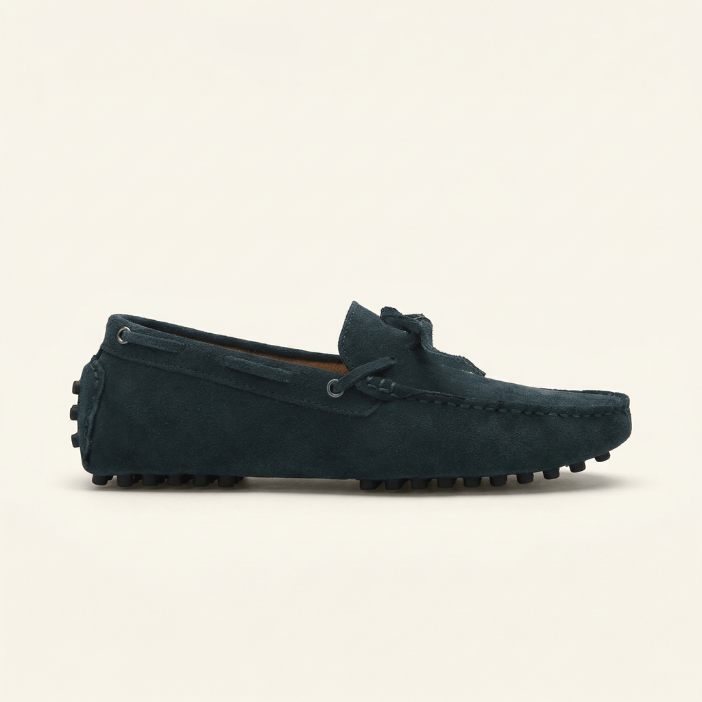 Mocassin à Picots en Daim avec Lacets Décoratifs - Vert Kaki Foncé