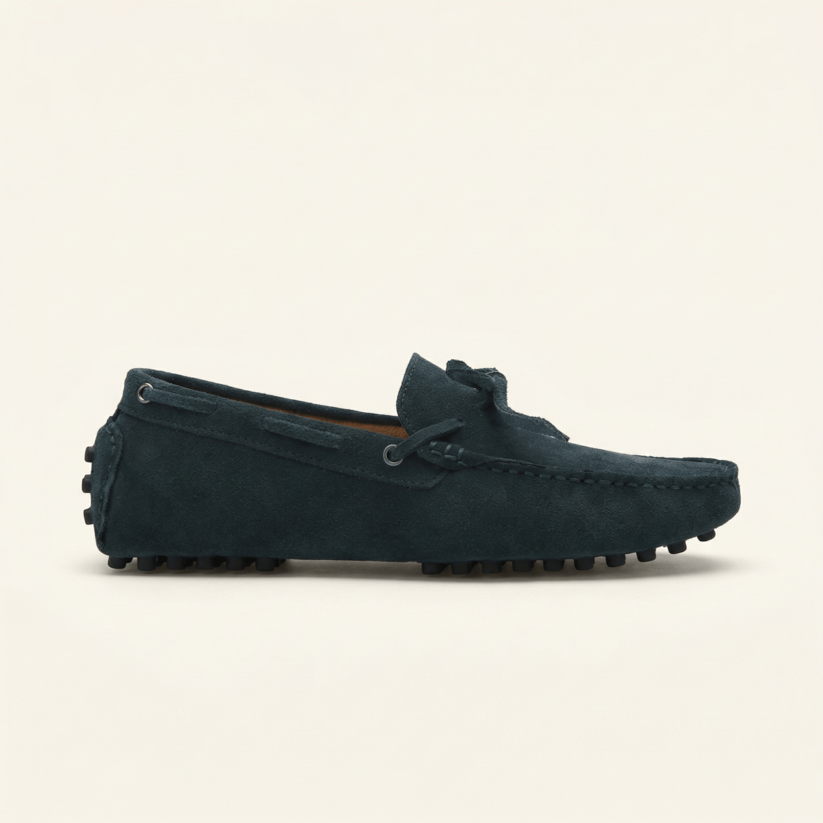 Mocassin à Picots en Daim avec Lacets Décoratifs - Vert Kaki Foncé