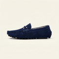 Mocassin à Picots en Daim avec Ornement Métallique - Bleu Marine